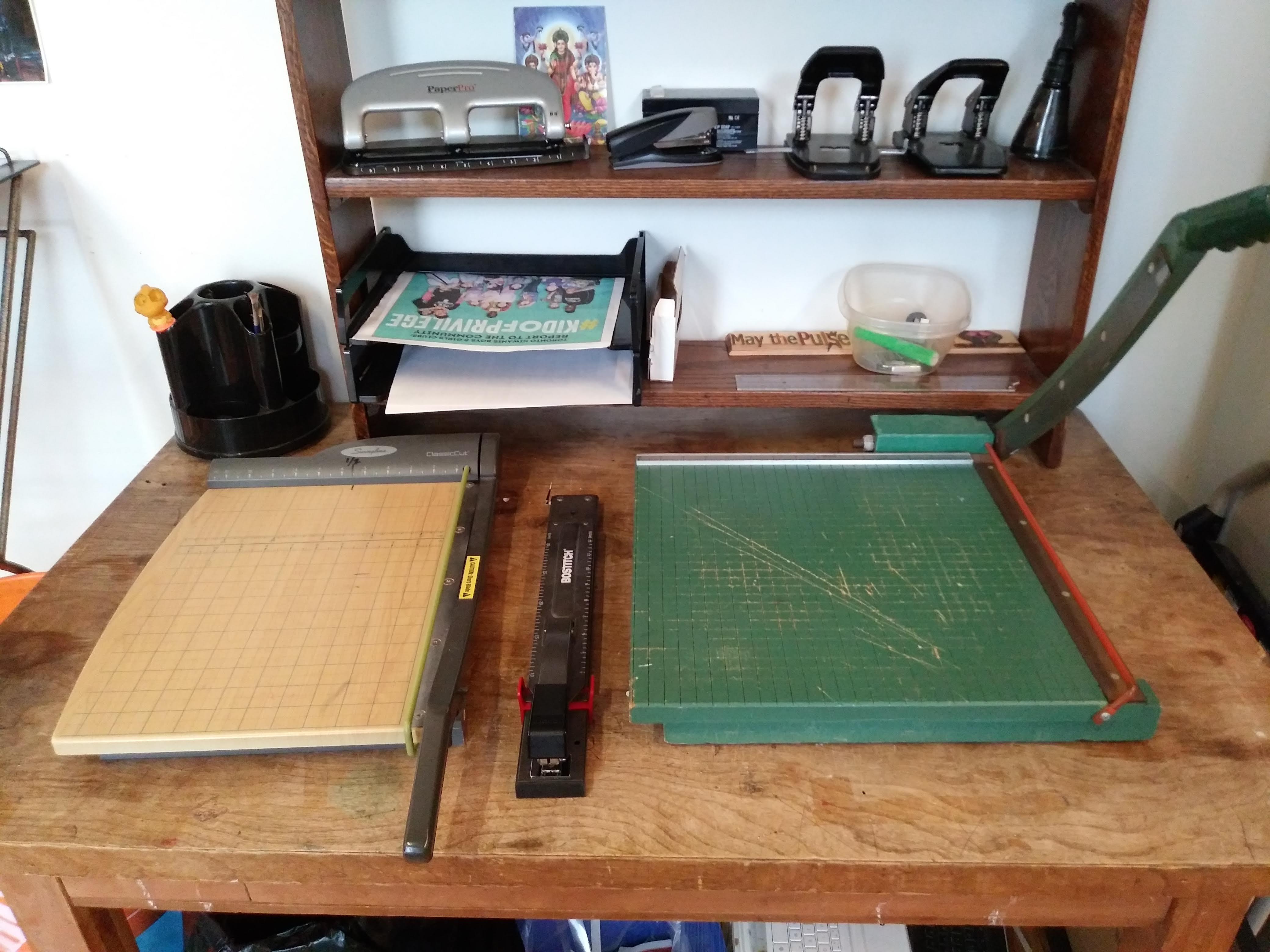 paper cutter and long arm stapler